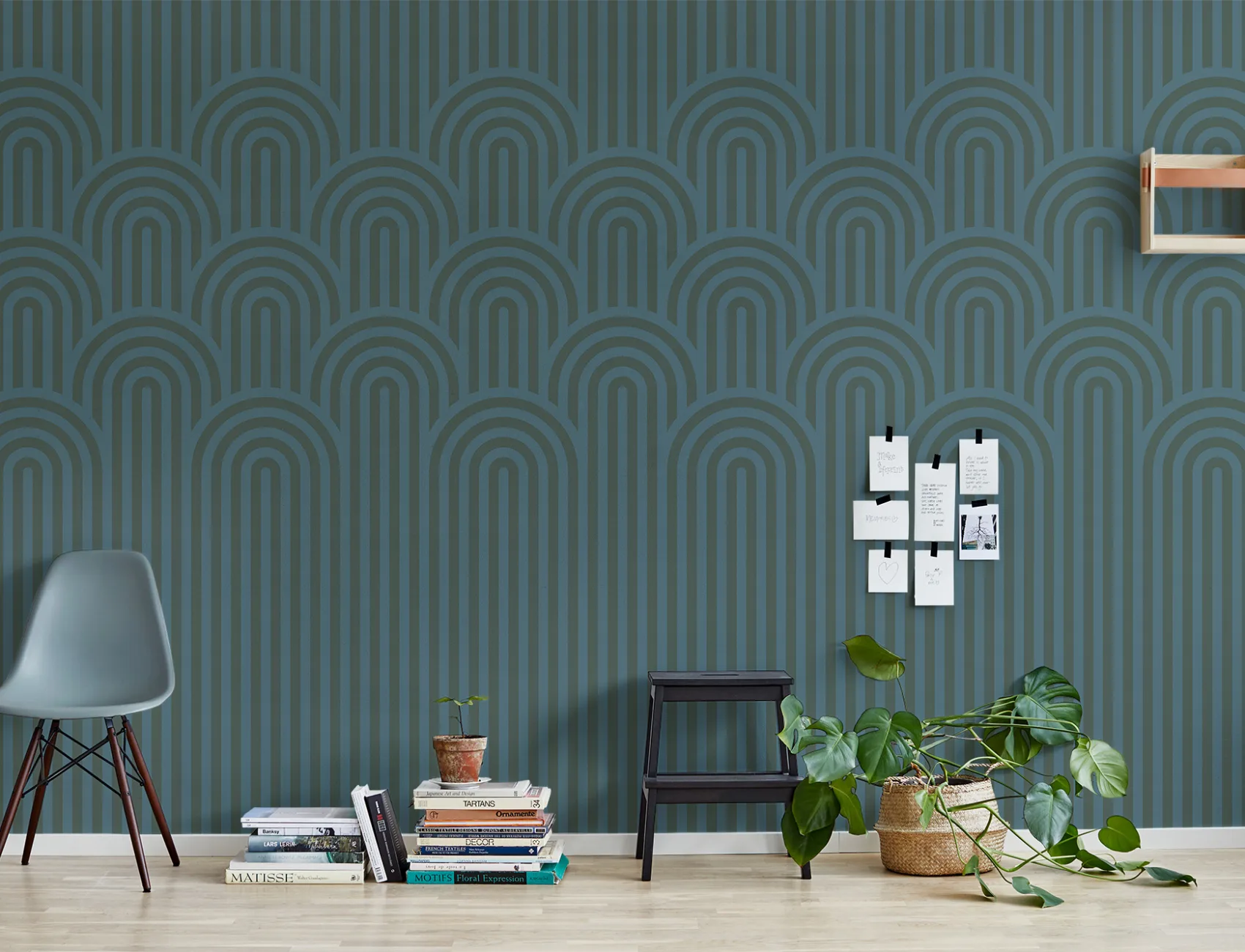 Unique striped wall mural in gemstone colors