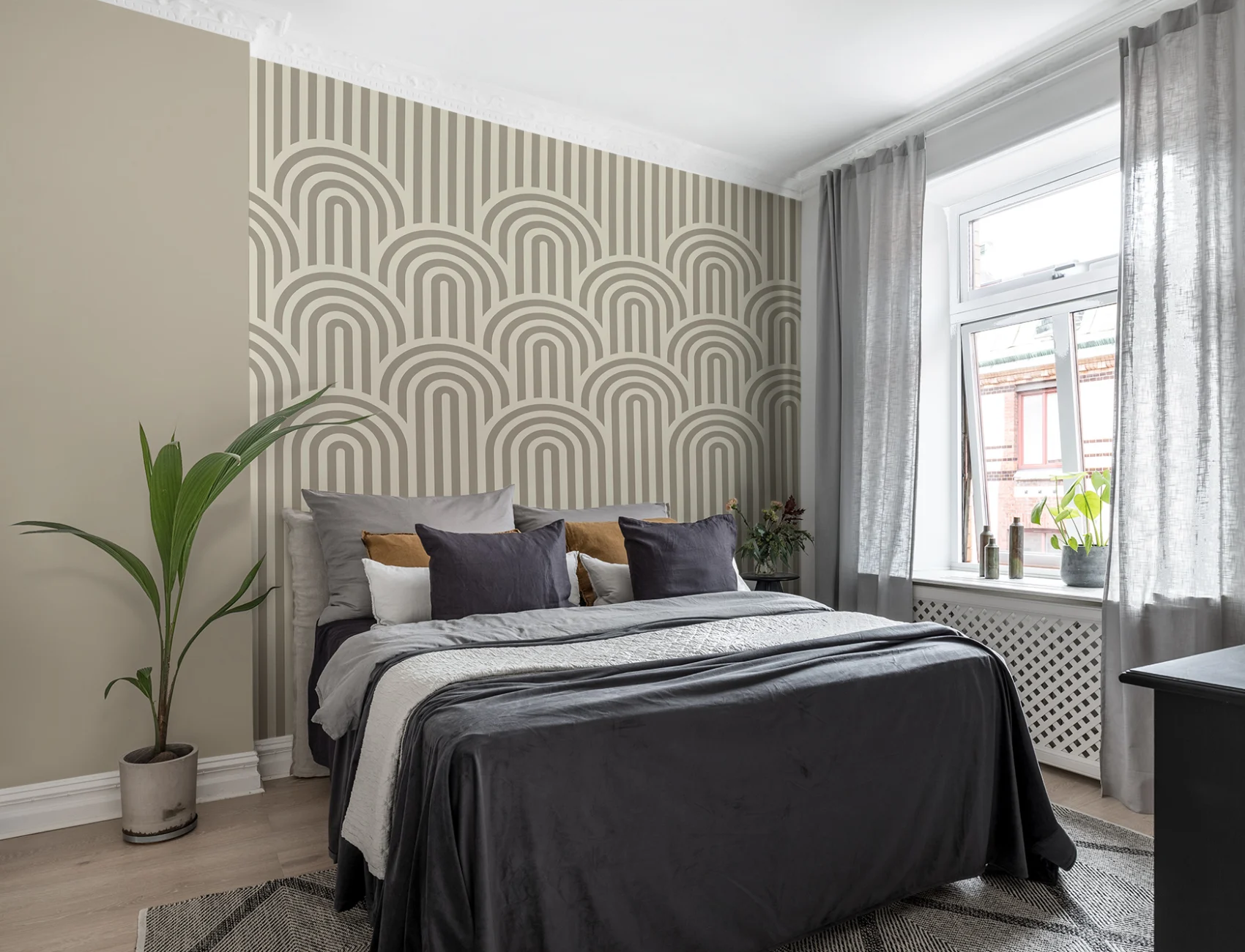 Mild curves on striped wallpaper
