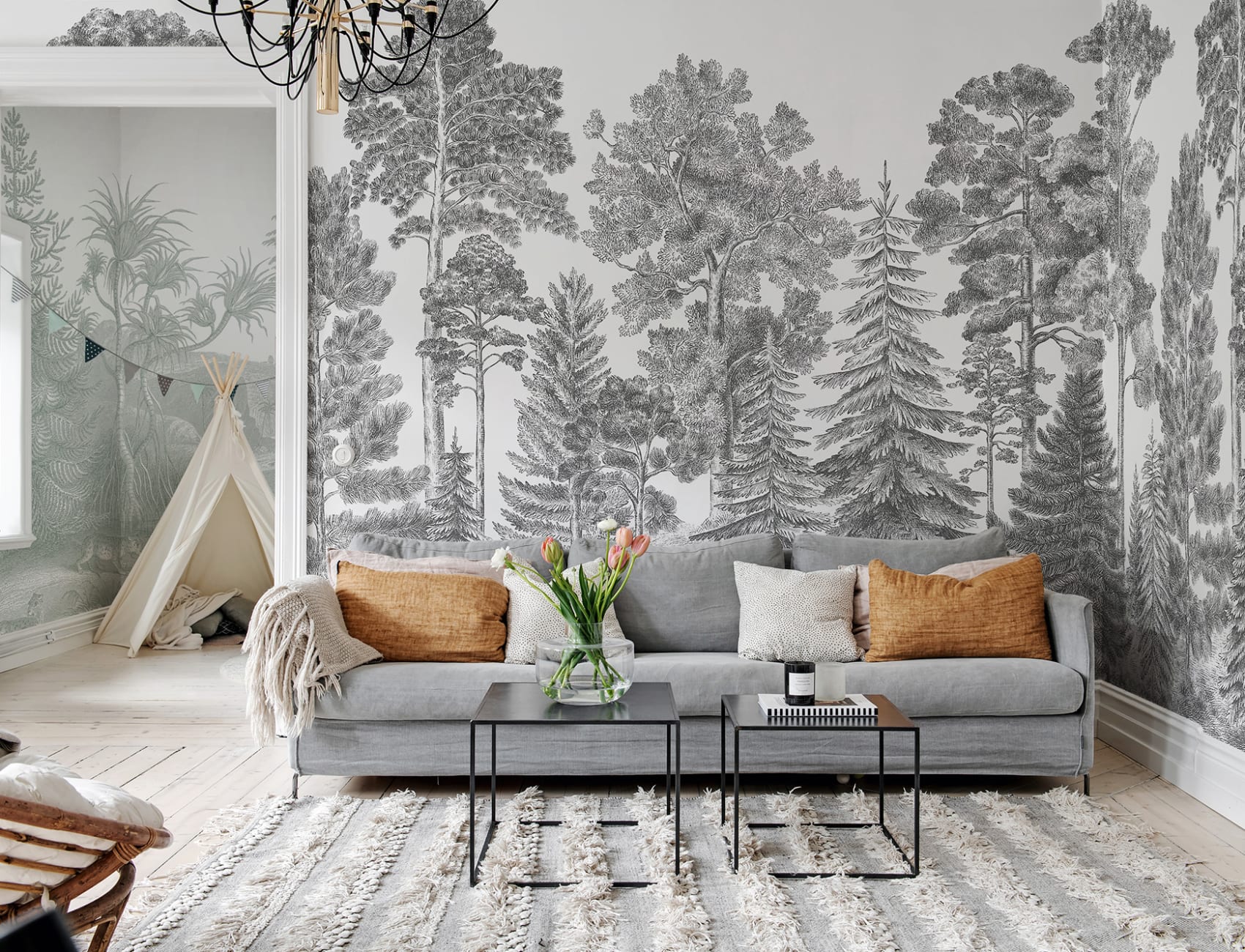 Mural de papel de parede da floresta cinzenta