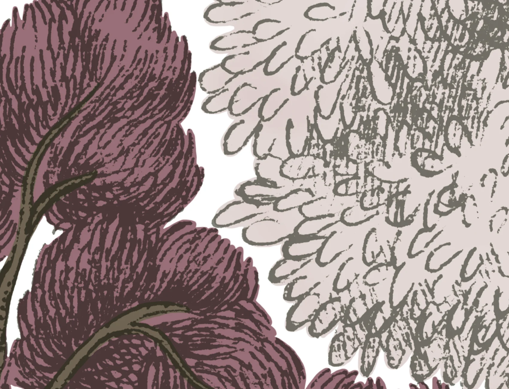 Papier peint forêt dans une palette de couleurs rose poudré