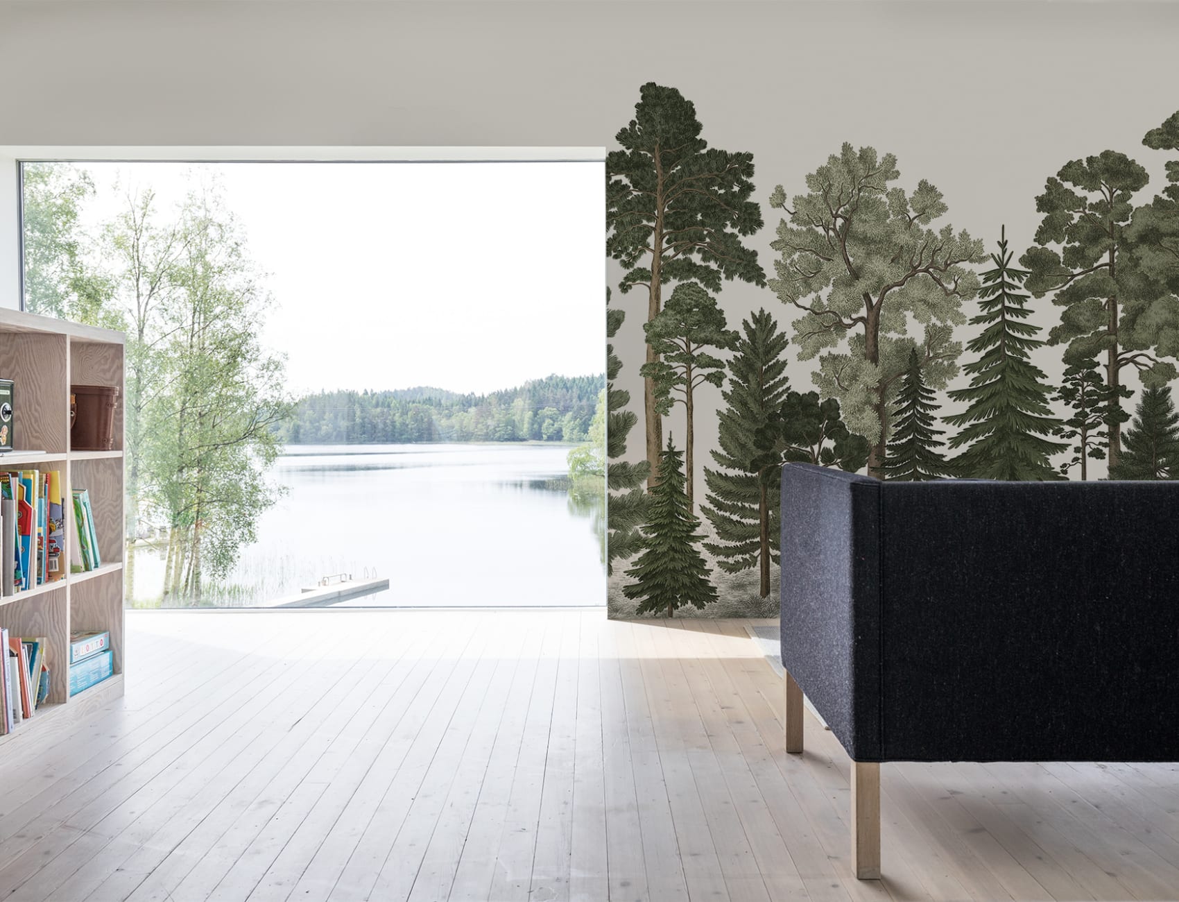 Forest wallpaper with coniferous trees