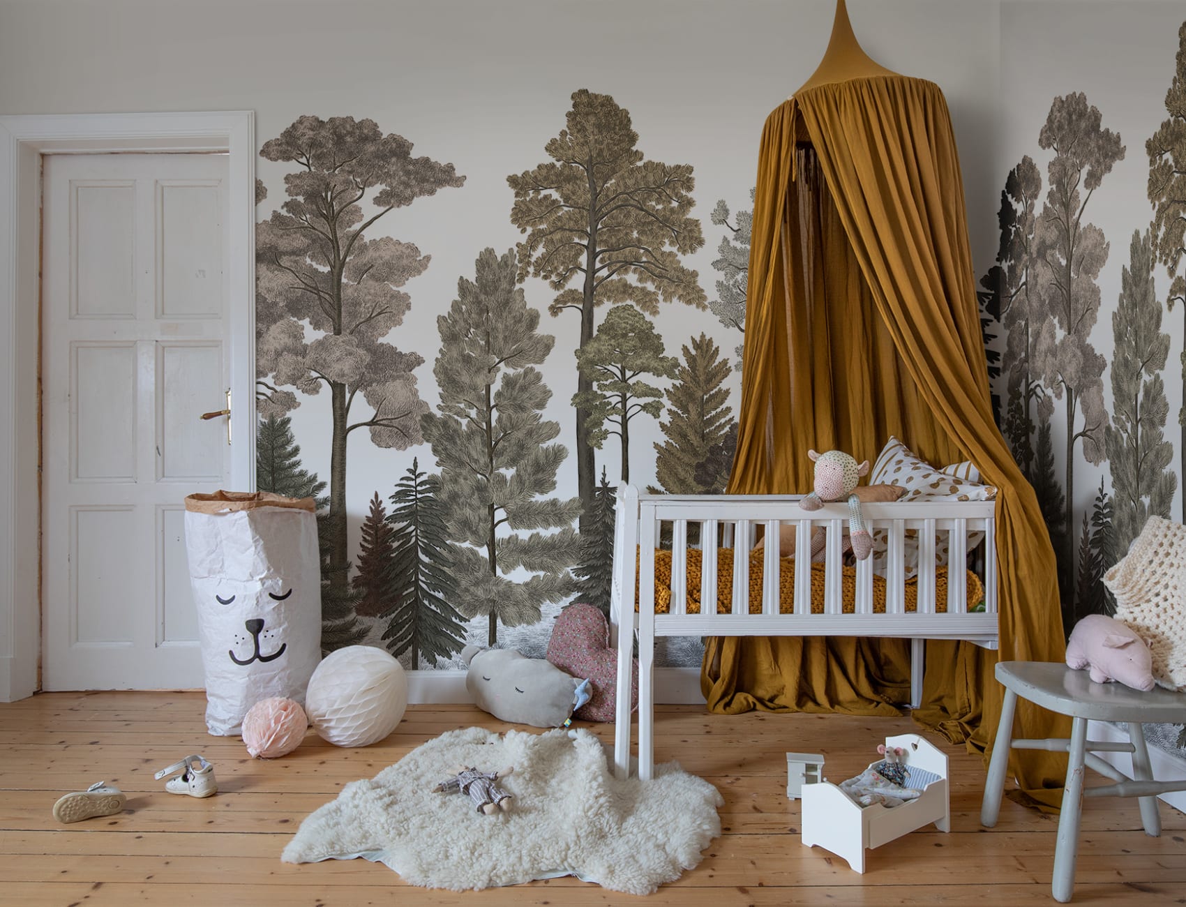 Fall forest wallpaper with warm brown hues