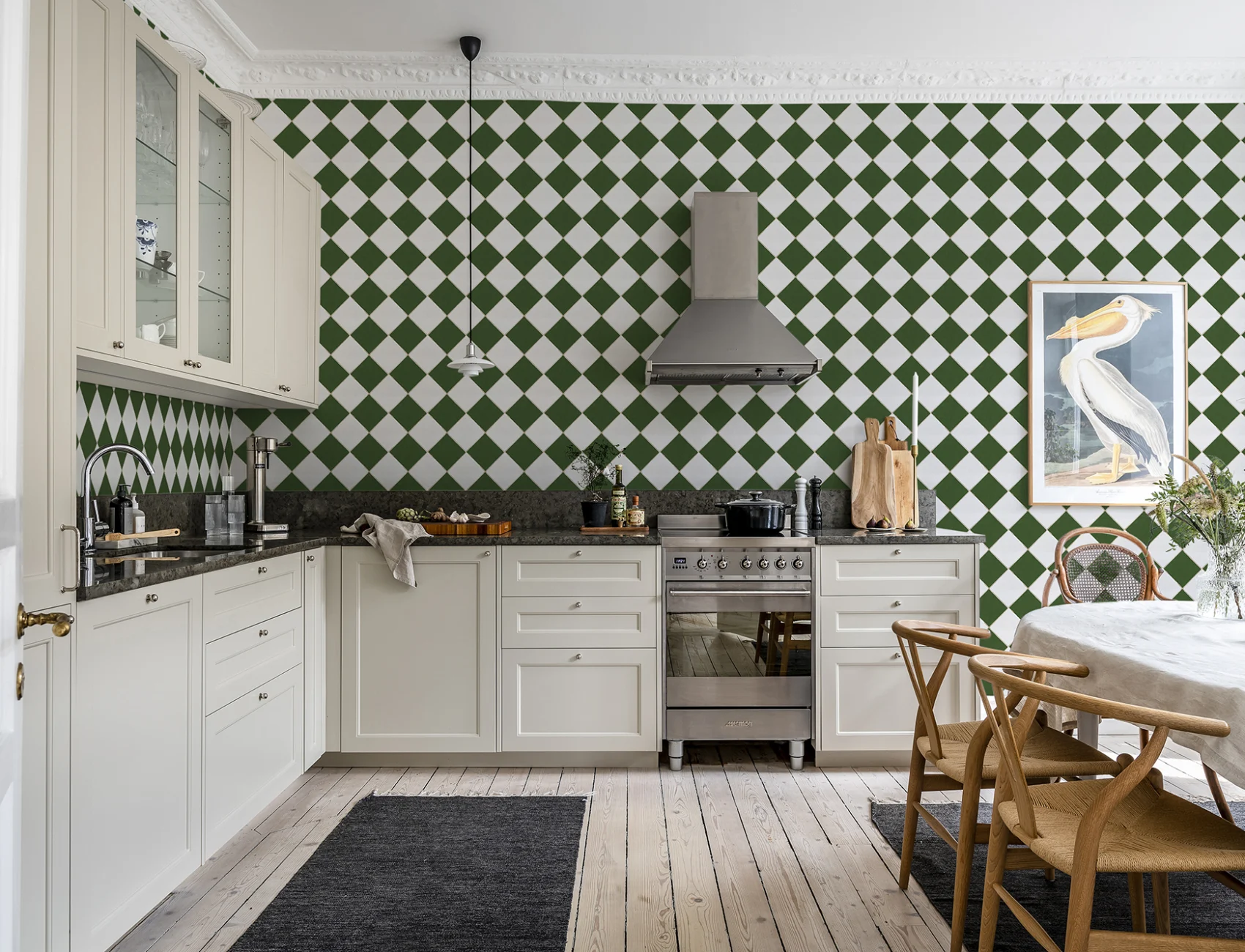 Checkered Tiles, White & Green