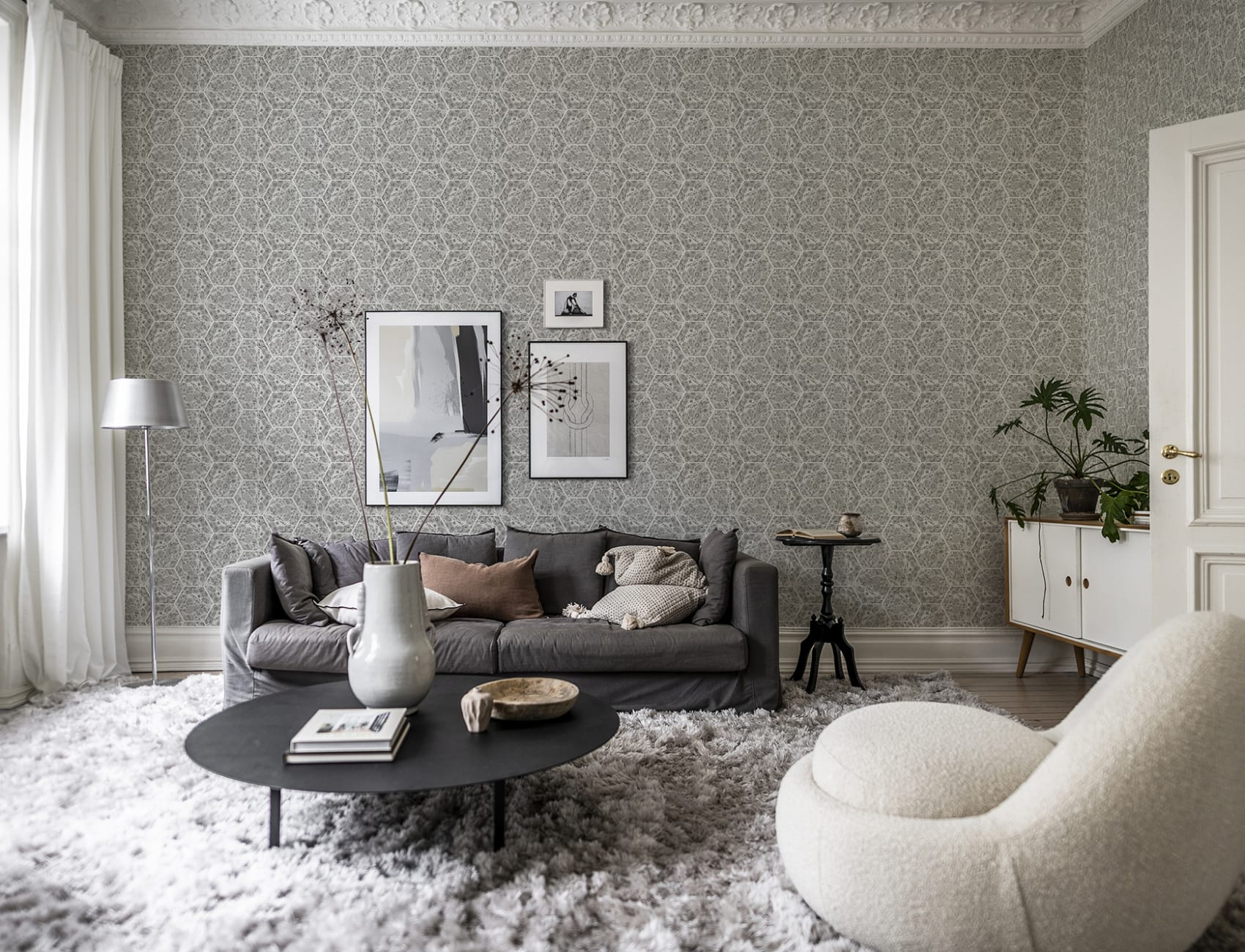Marbled Hexagon Tiles, Gray
