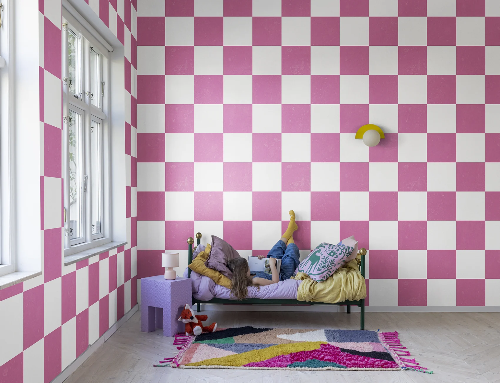 Roze geruit behang op maat