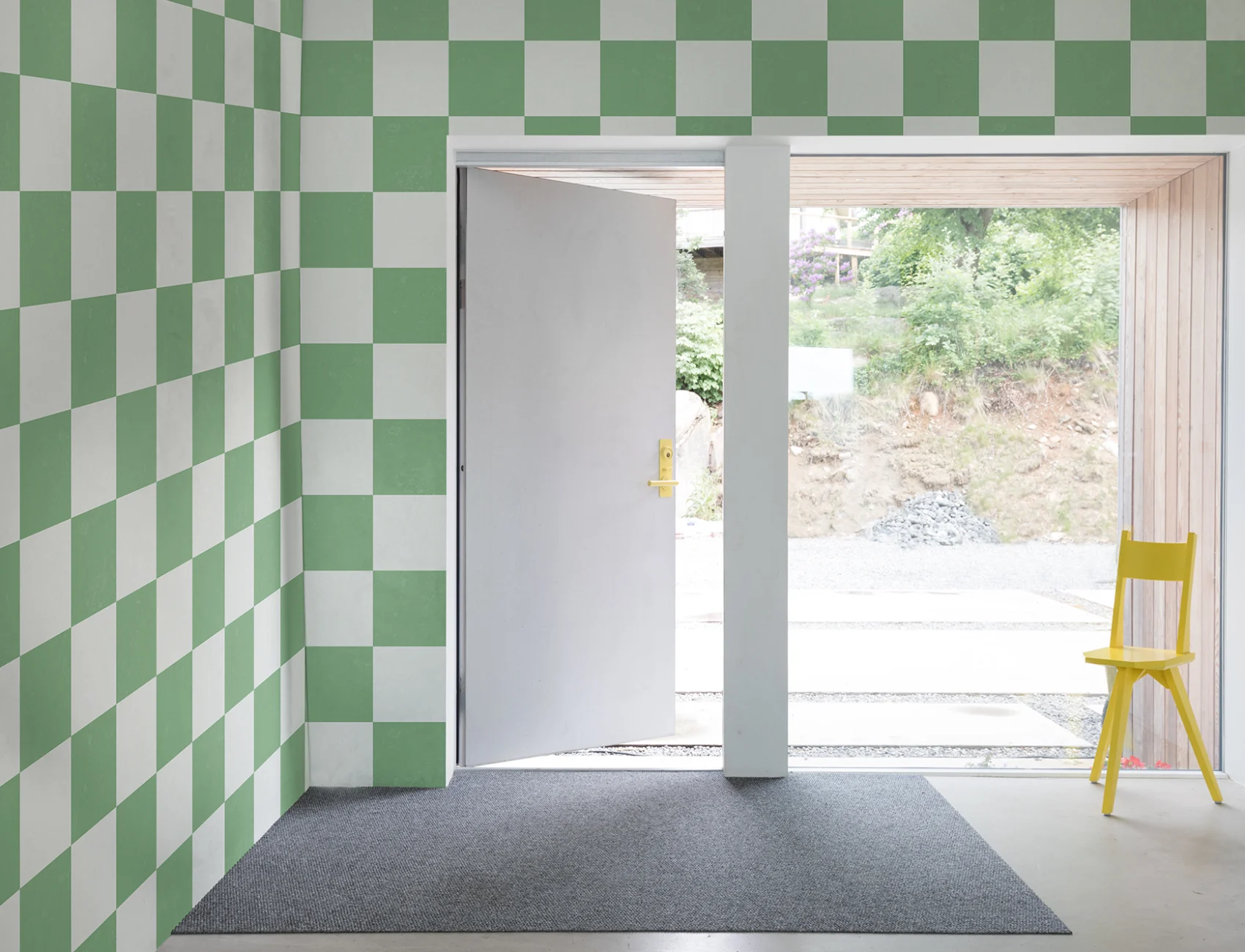 Green checkered wall mural