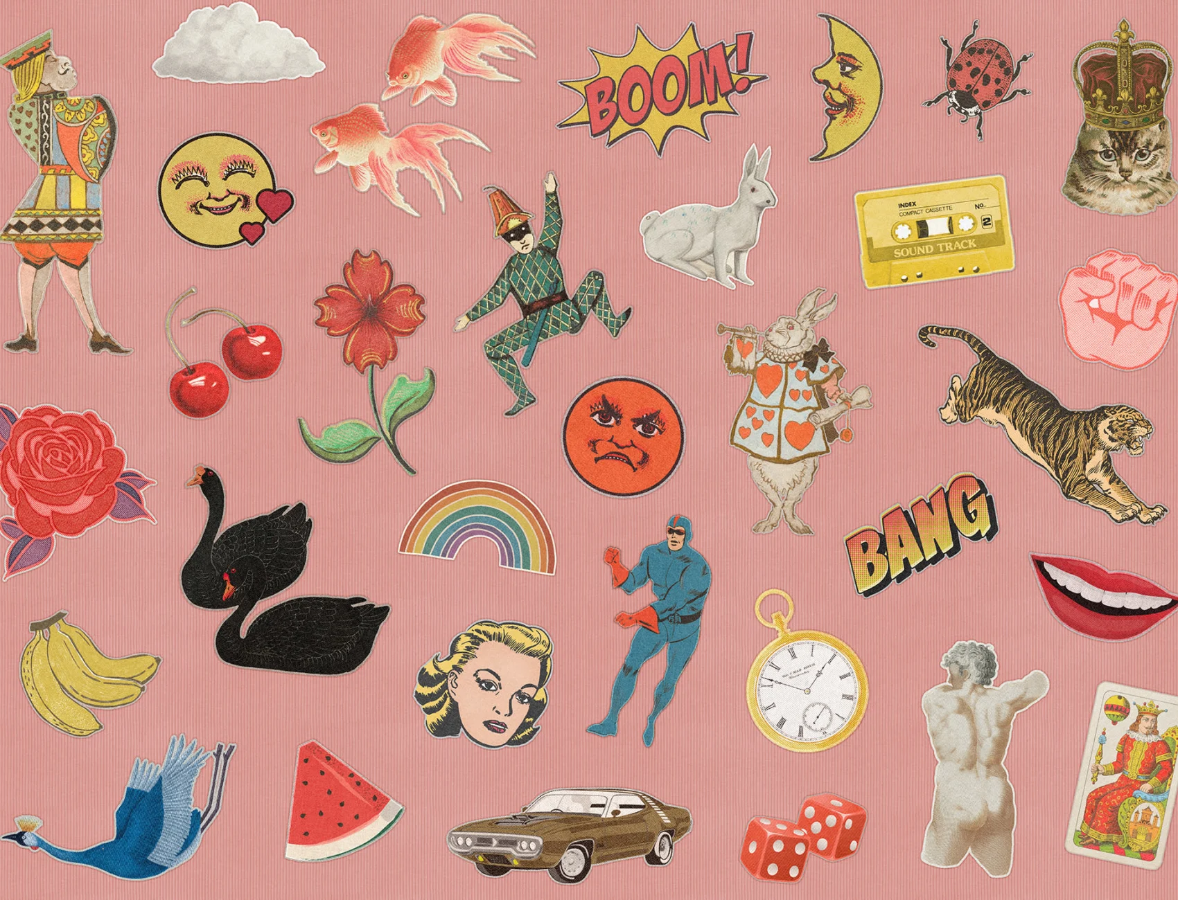 Playful patchwork wallpaper pattern