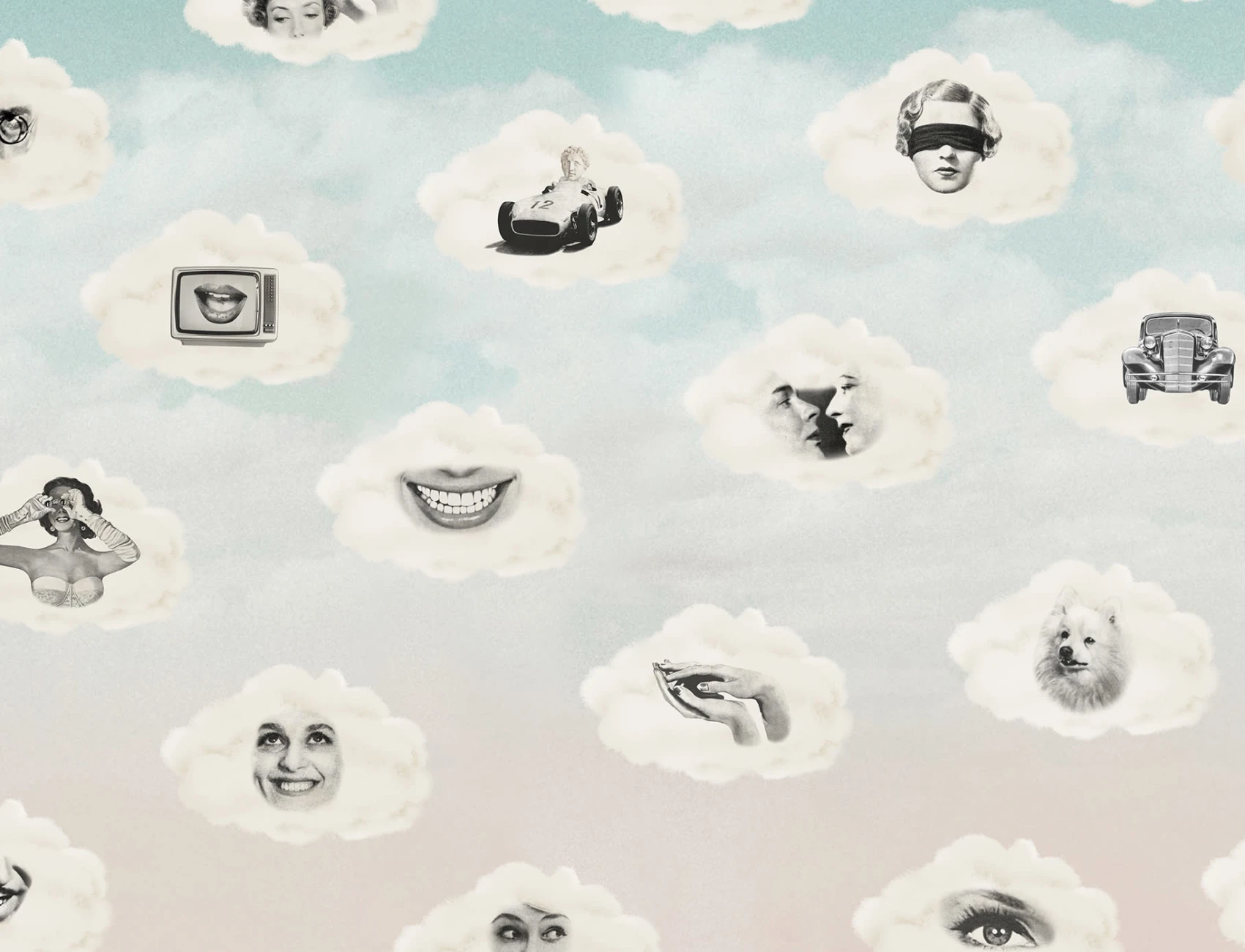 Soft blue retro wall mural