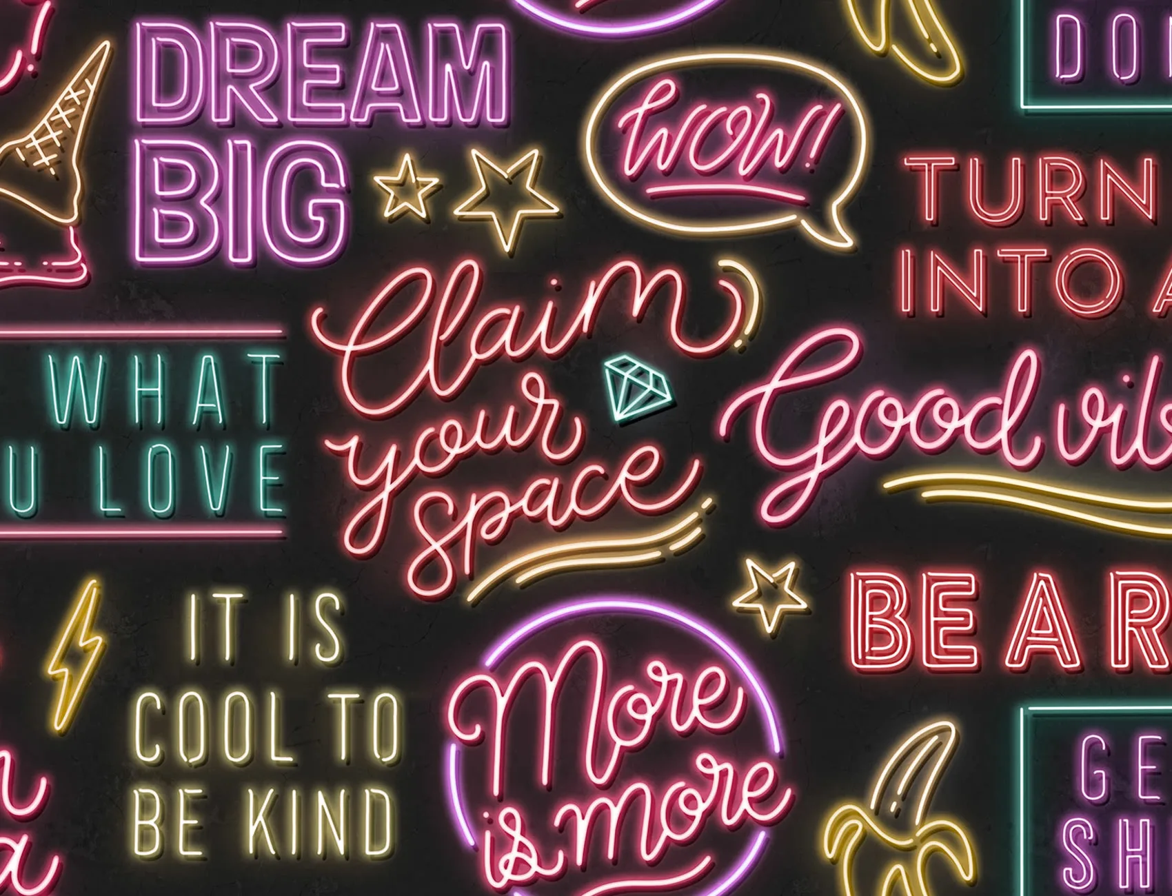 Bold neon typography wall mural