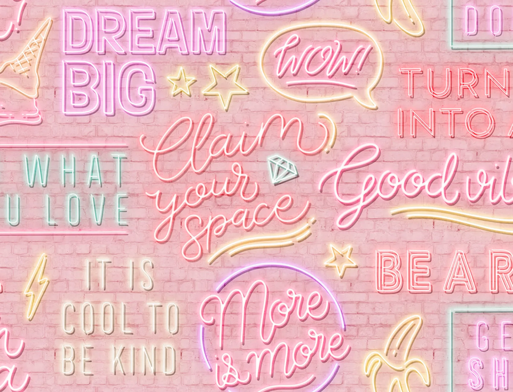 Bold neon typography wall mural
