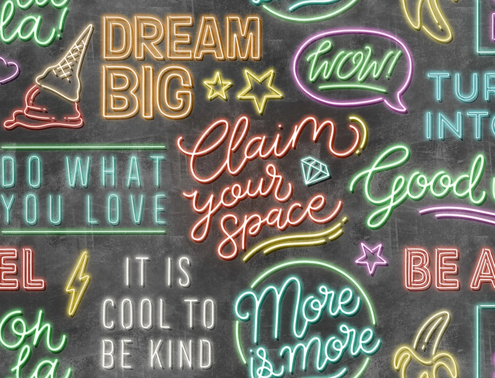 Bold neon typography wall mural
