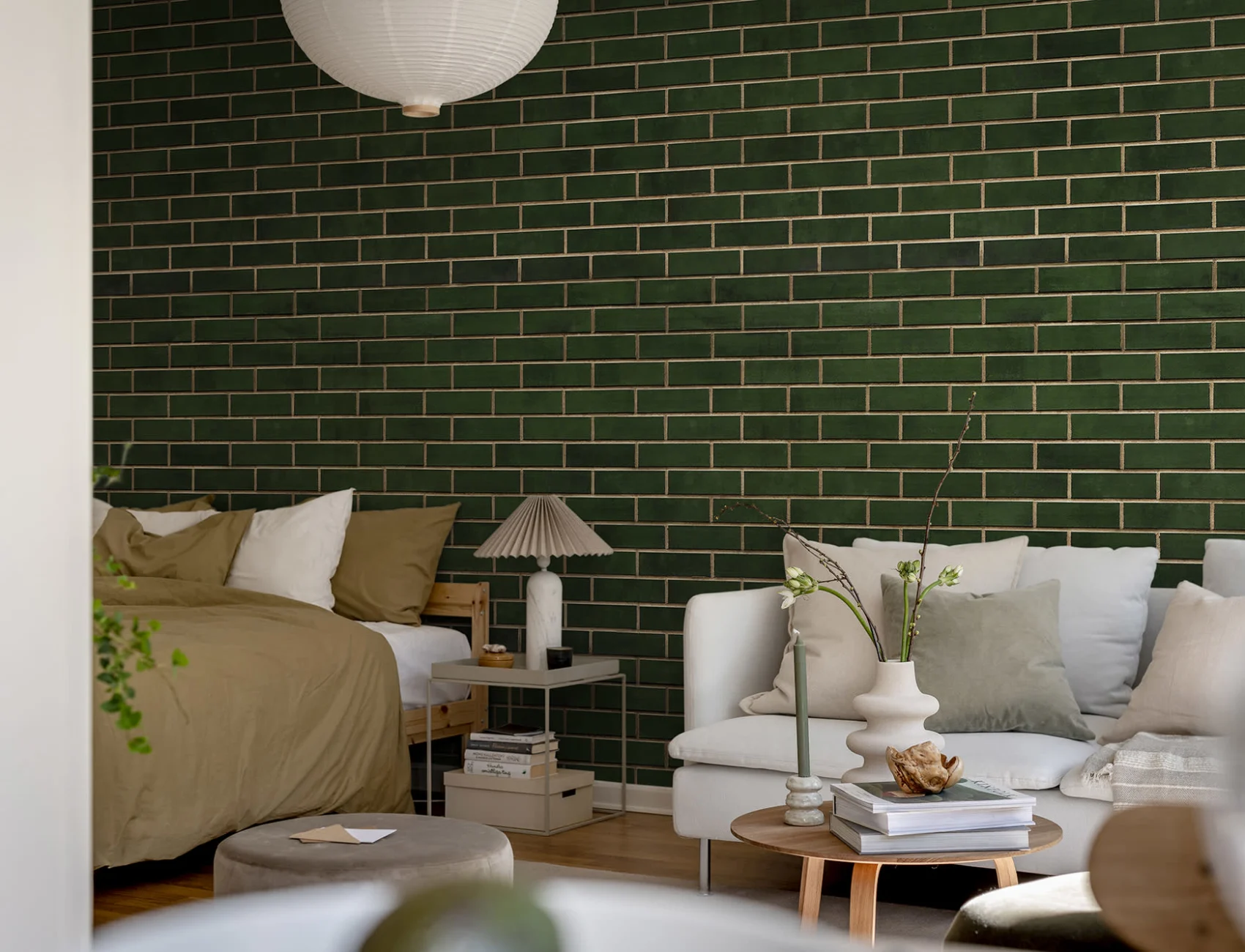Wall of Tiles in Green