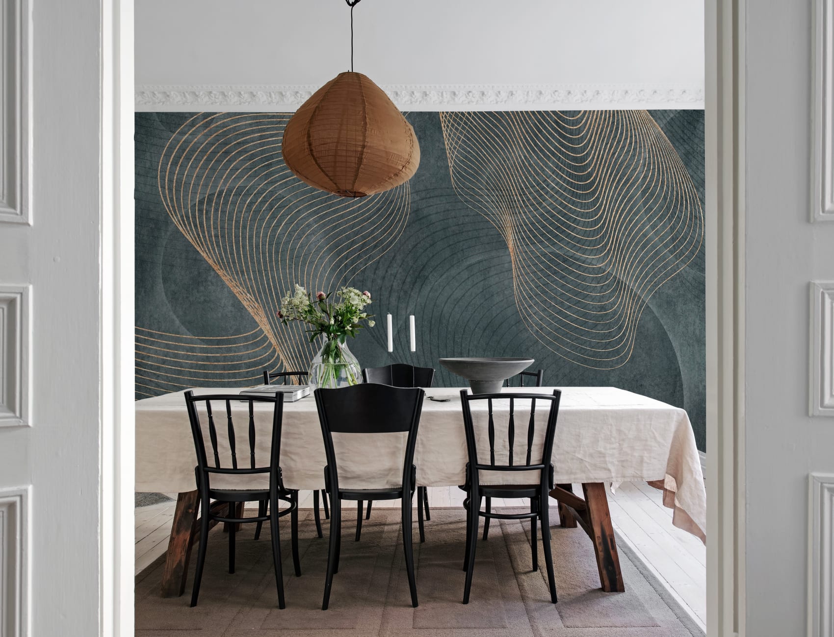 Gold Wavy Lines on Concrete Background