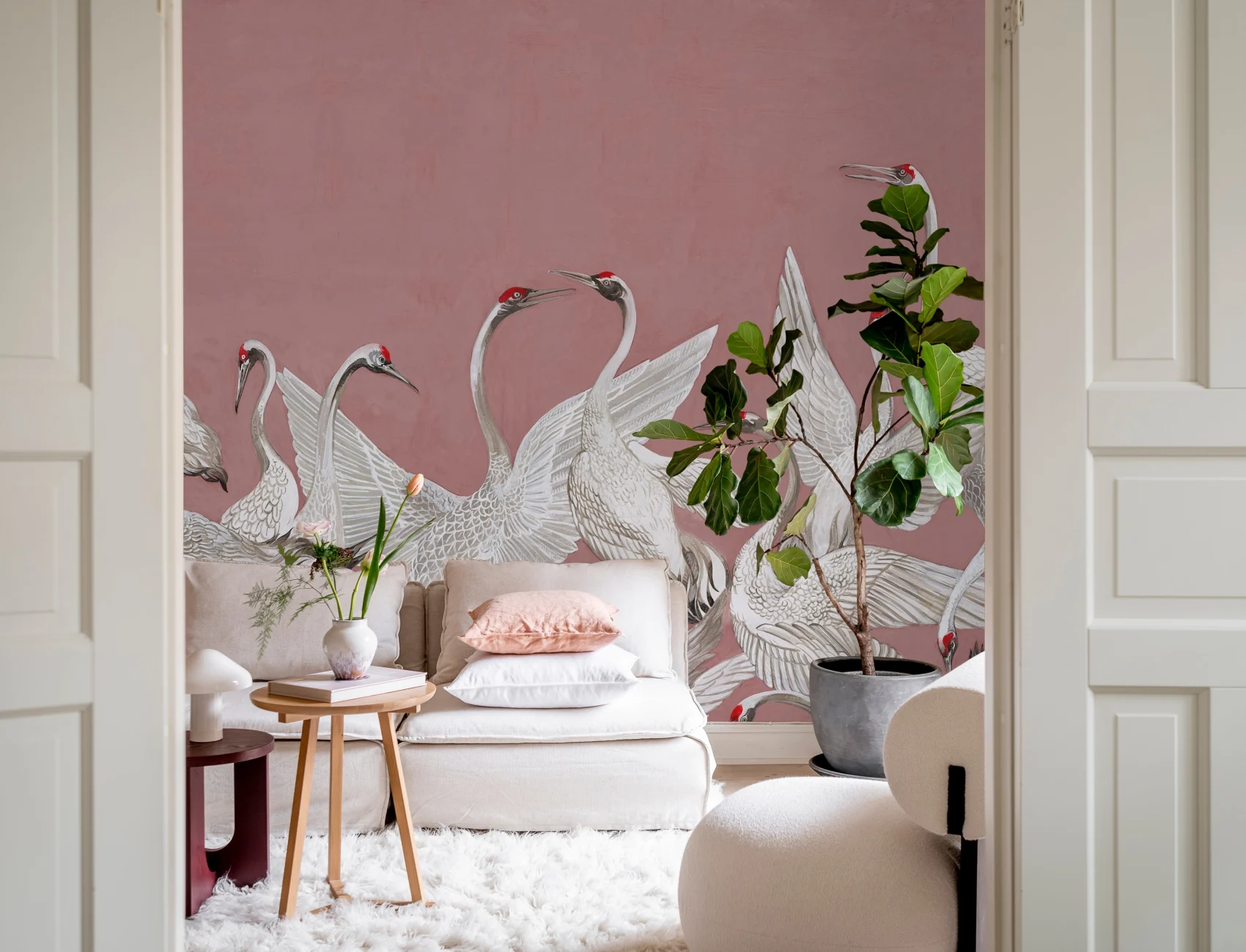 Cranes On a Pink Backdrop