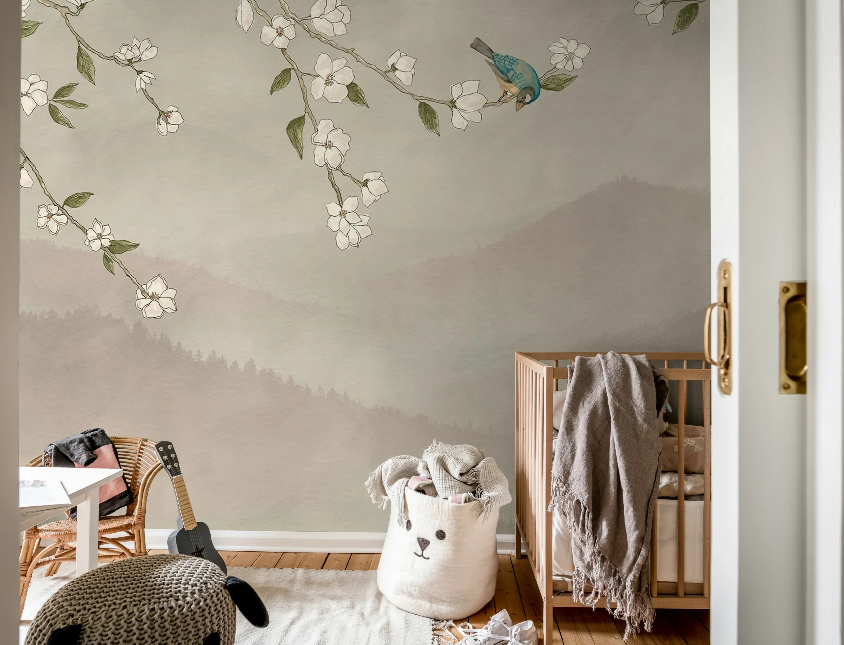 Tranquil Blooms and Feathered Friend