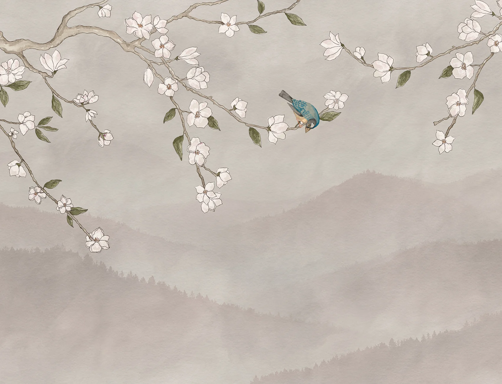 Tranquil Blooms and Feathered Friend