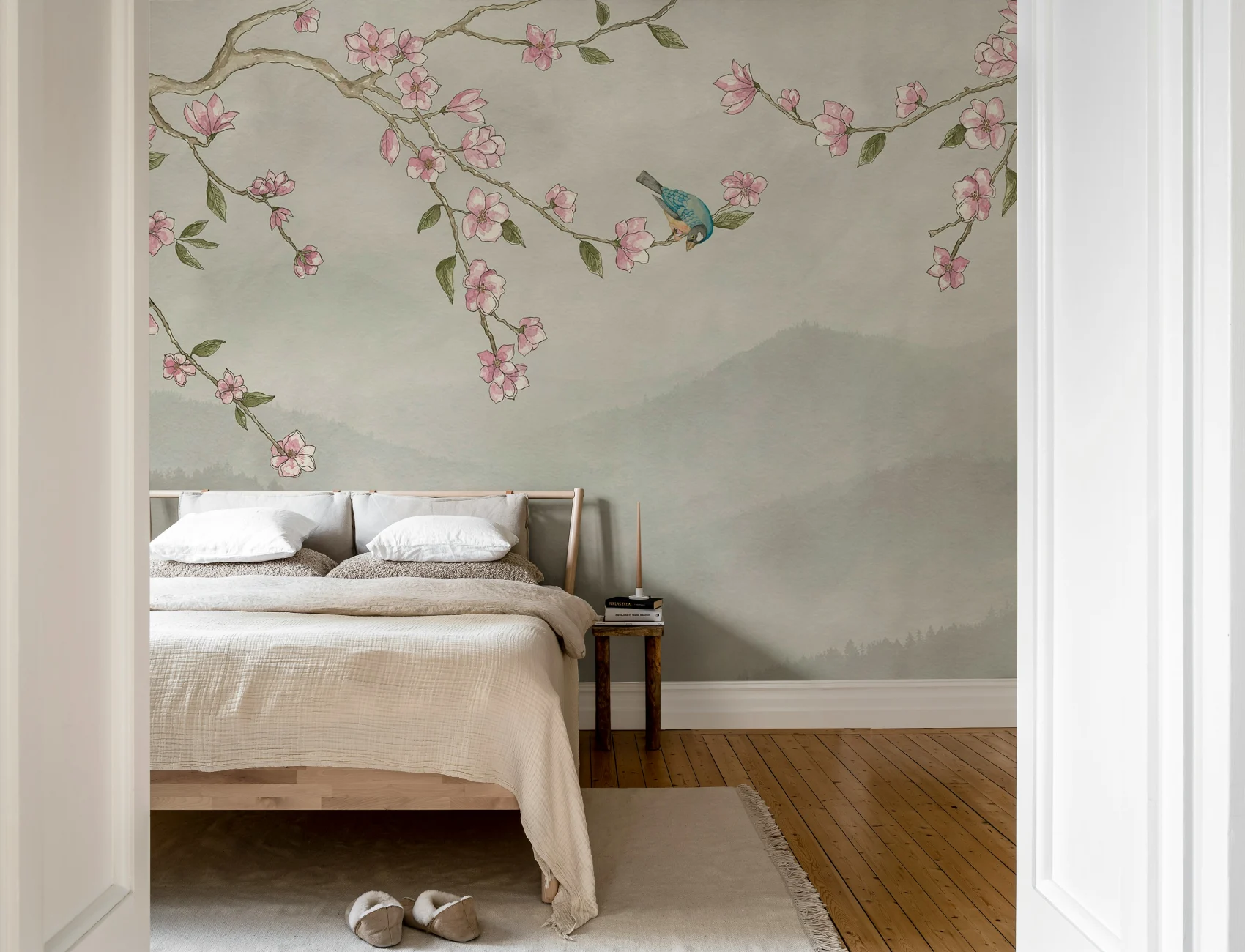 Tranquil Bird and Blossoms Wallpaper