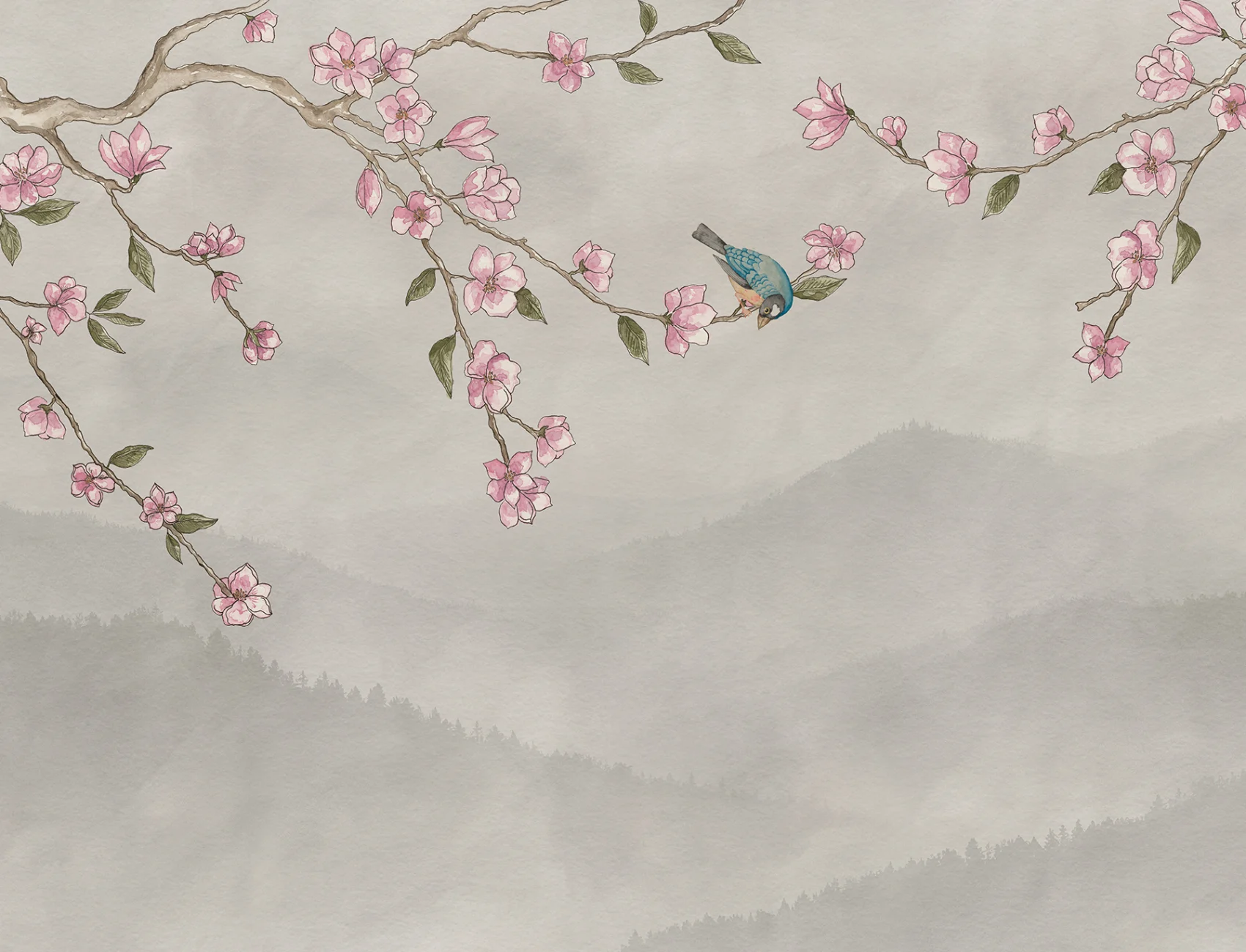 Tranquil Bird and Blossoms Wallpaper