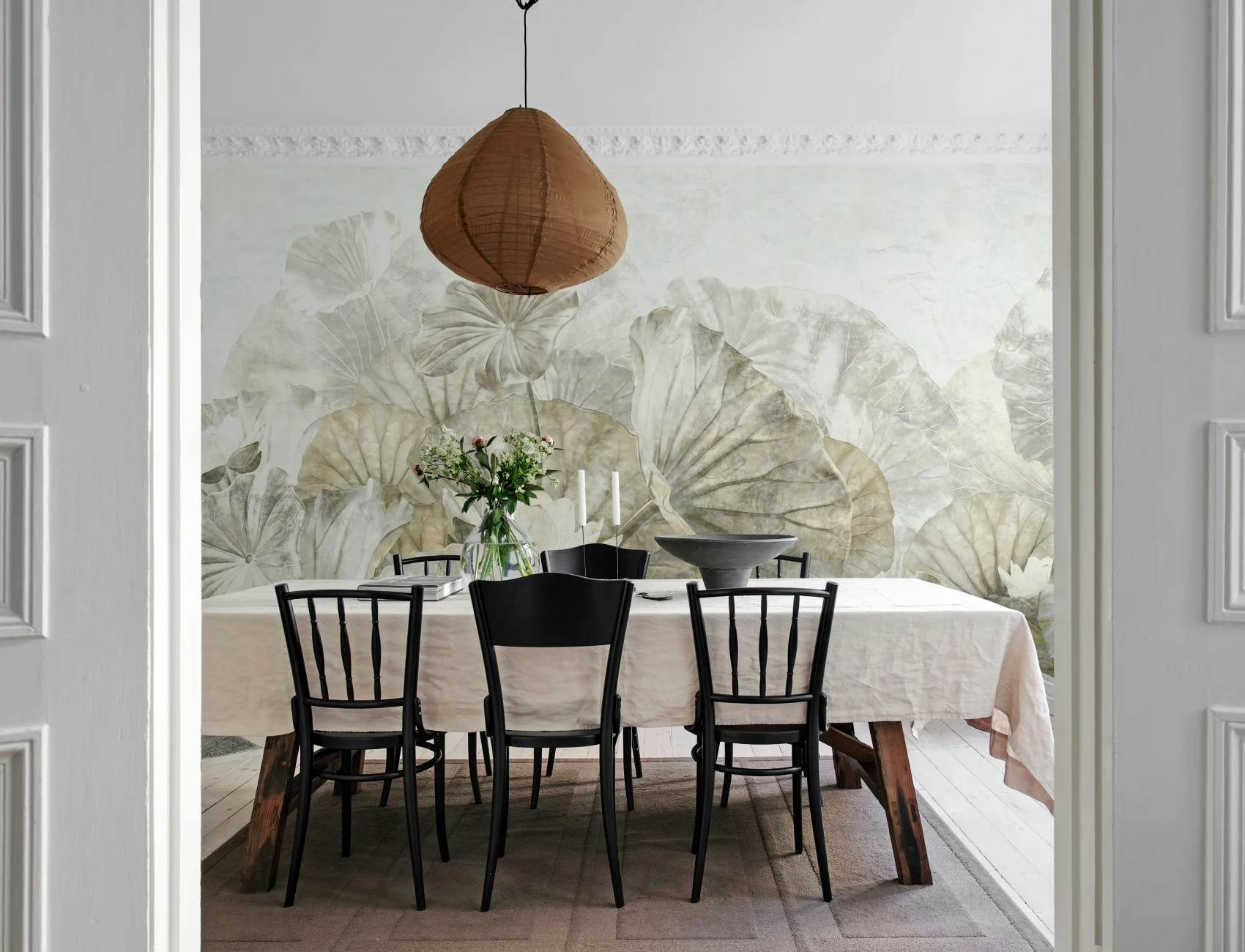 Embrace Serenity with Beige Lotus Leaf Mural