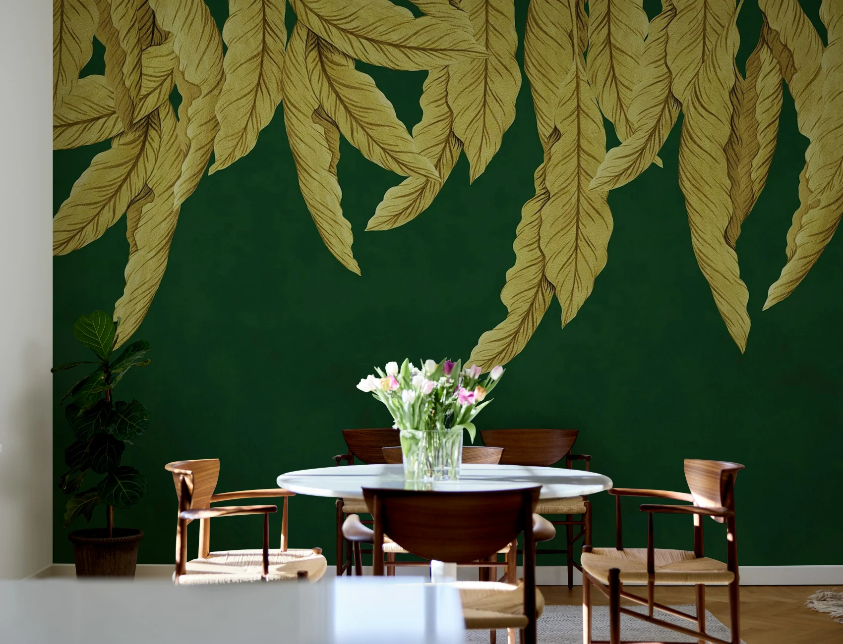 Golden Palms on a Deep Green Canvas