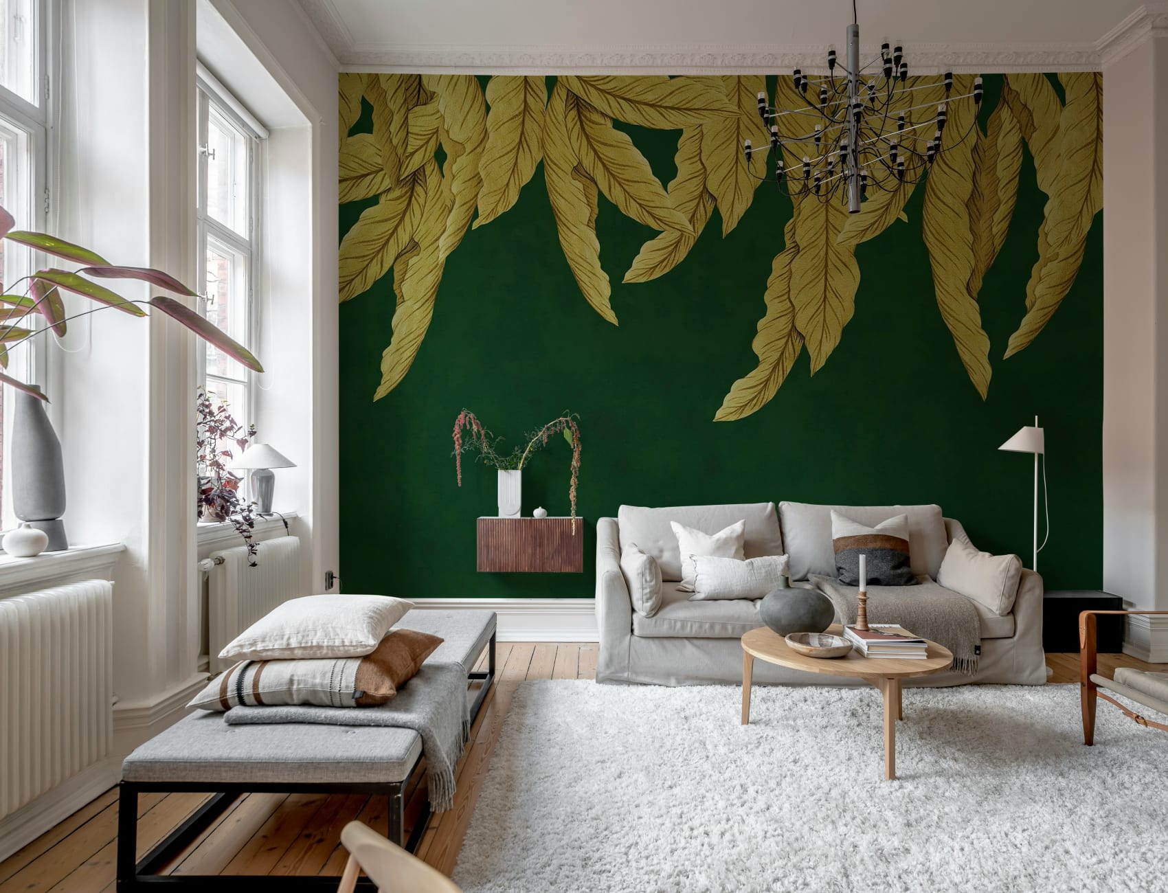 Golden Palms on a Deep Green Canvas