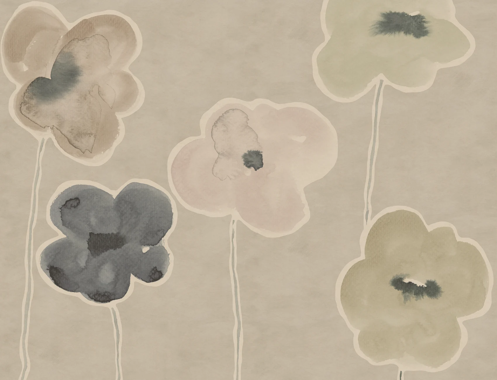 Serene Pastel Poppies, Carta da Parati Pastello Delicata | Rebel Walls