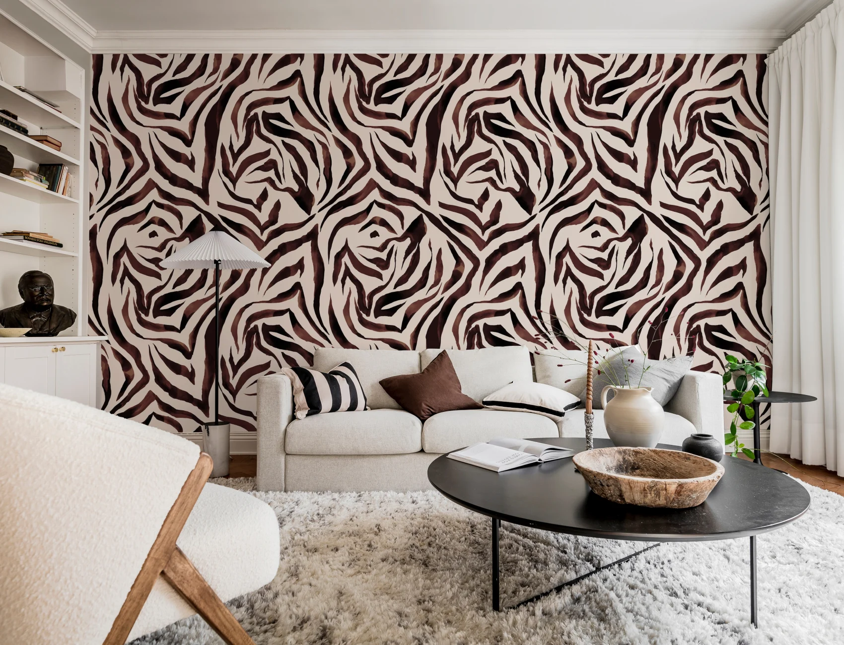 Luxury Zebra, Burgundy - Veggmural - Rebel Walls