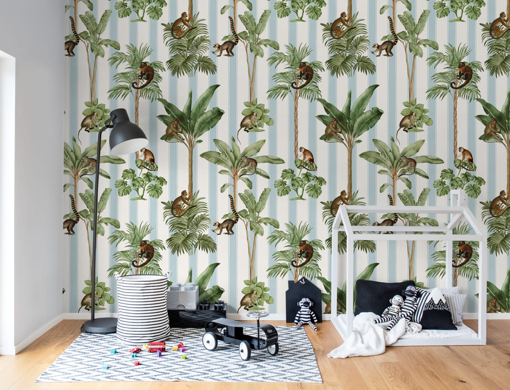The Monkey Garden, Blue - Veggmural - Rebel Walls