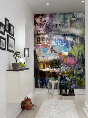 Realistic graffiti wall mural