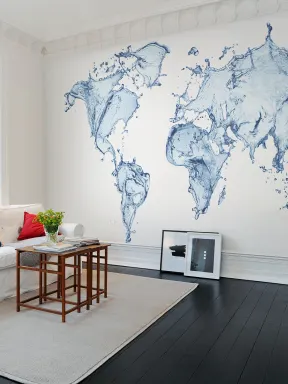 Mural do mapa-mundo azul único