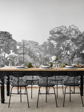 THE PERFECT BLACK AND WHITE WALLPAPER WITH A FOREST LANDSCAPE
