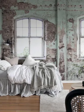 Let the light in with this beautifully worn wall mural