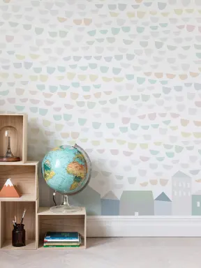 Hübsche Pastelltöne für ein kindgerechtes Wandbild