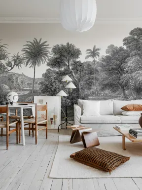 WALL MURAL REMINISCENT OF COPPERPLATE PRINTS