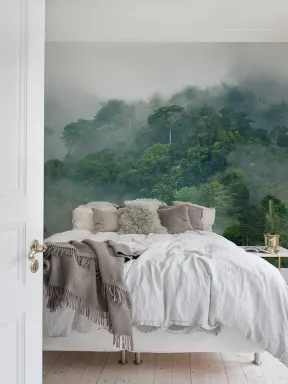 A lush rainforest wall mural