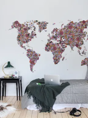 A world map of flowers