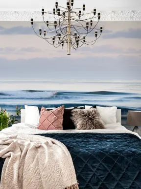 A wall mural with a soft color scale