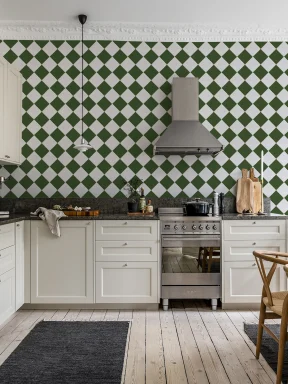 Checkered Tiles, White & Green