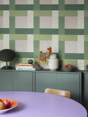Green and pink striped wallpaper design