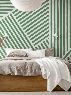 Papier peint rayé vert