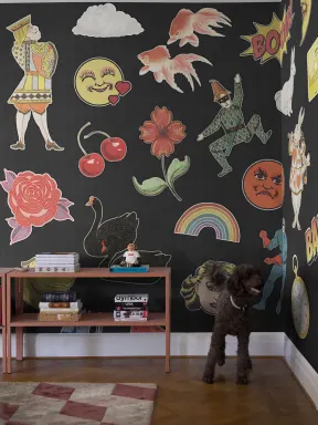 Playful patchwork wallpaper pattern