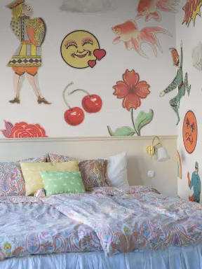 Playful patchwork wallpaper pattern