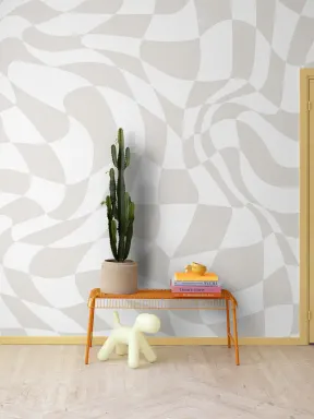 Beige karierte maximalistische Tapete