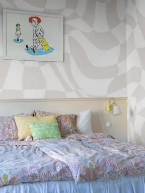 Beige checkered maximalist wallpaper