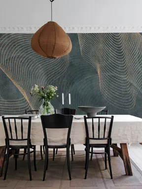 Gold Wavy Lines on Concrete Background