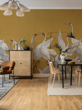 Cranes On a Yellow Background