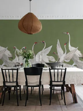 Cranes On a Green Backdrop