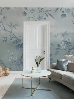 O betão chique encontra as flores em azul