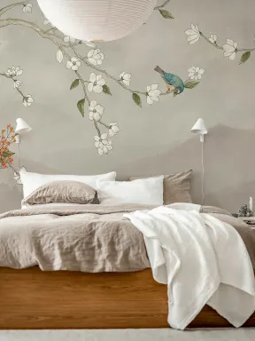 Tranquil Blooms and Feathered Friend