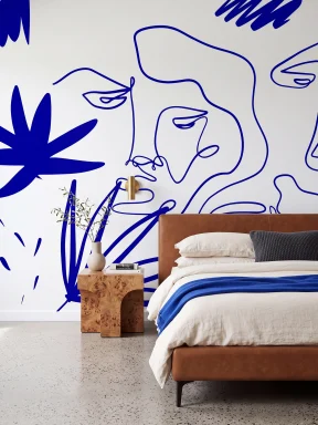 Arte de Linha Azul Expressiva de Rostos